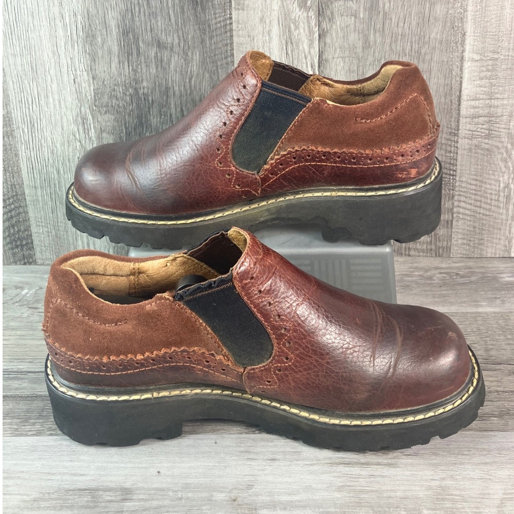 Ariat 16930 Brown Leather Suede Chunky Platform Slip On Clogs Shoes Womens 6.5 B - Picture 2 of 7